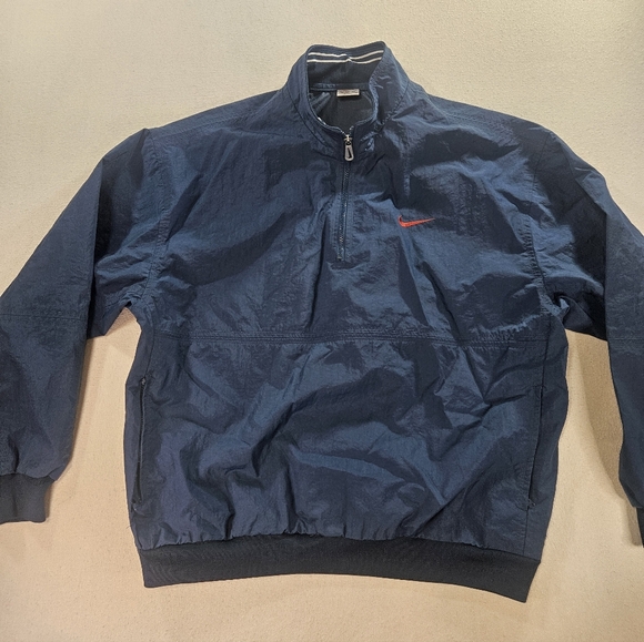Vintage Nike Windbreaker XXL Navy Spell Out 1/4 Zip - Picture 4 of 8